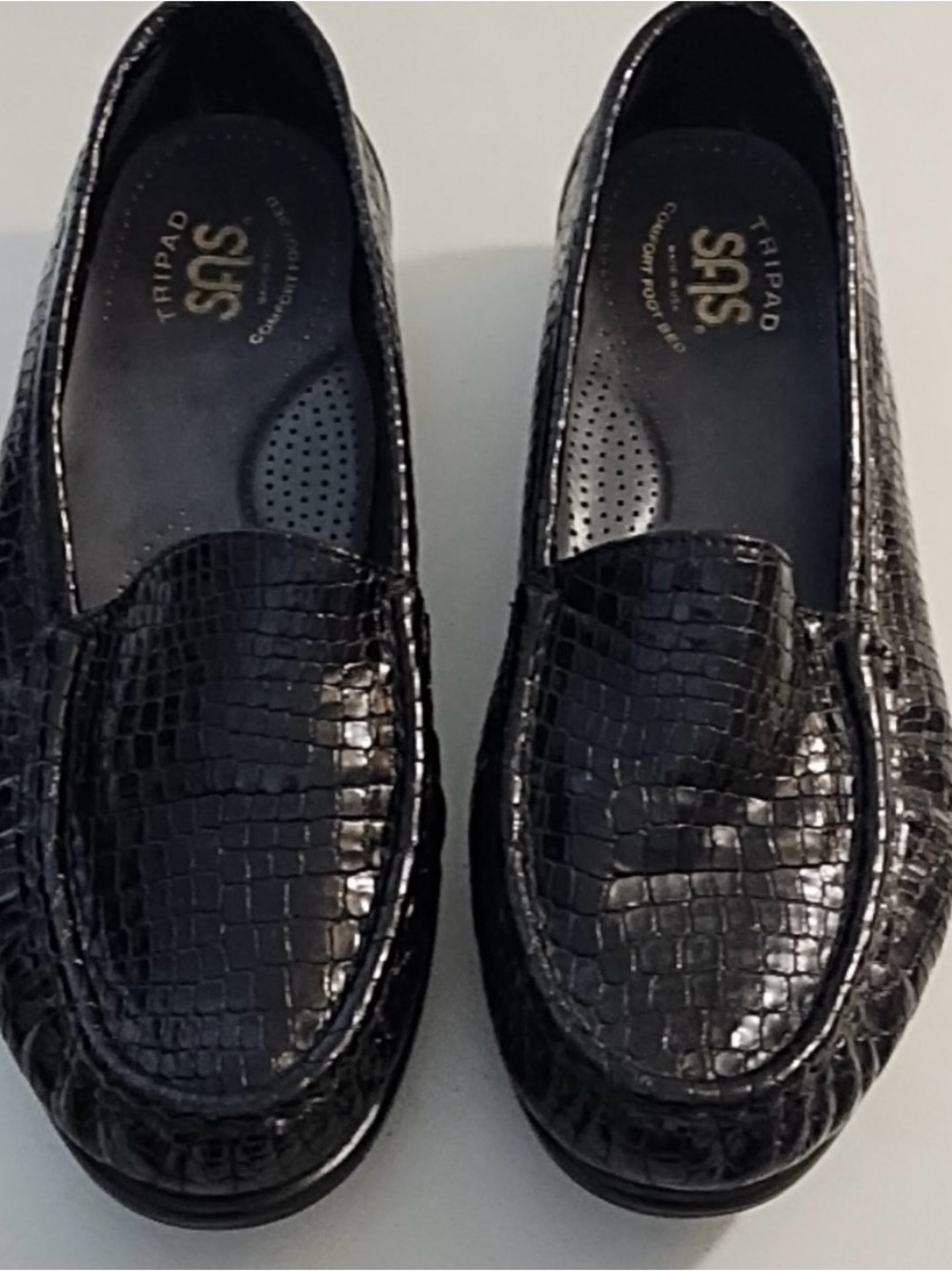 SAS Black Croc-Embossed Leather Loafers